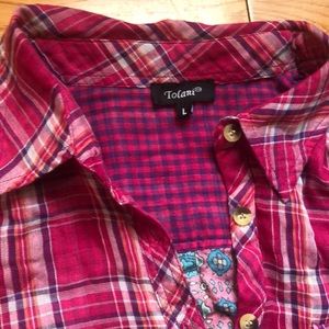 Tolani mixed media button down top!
